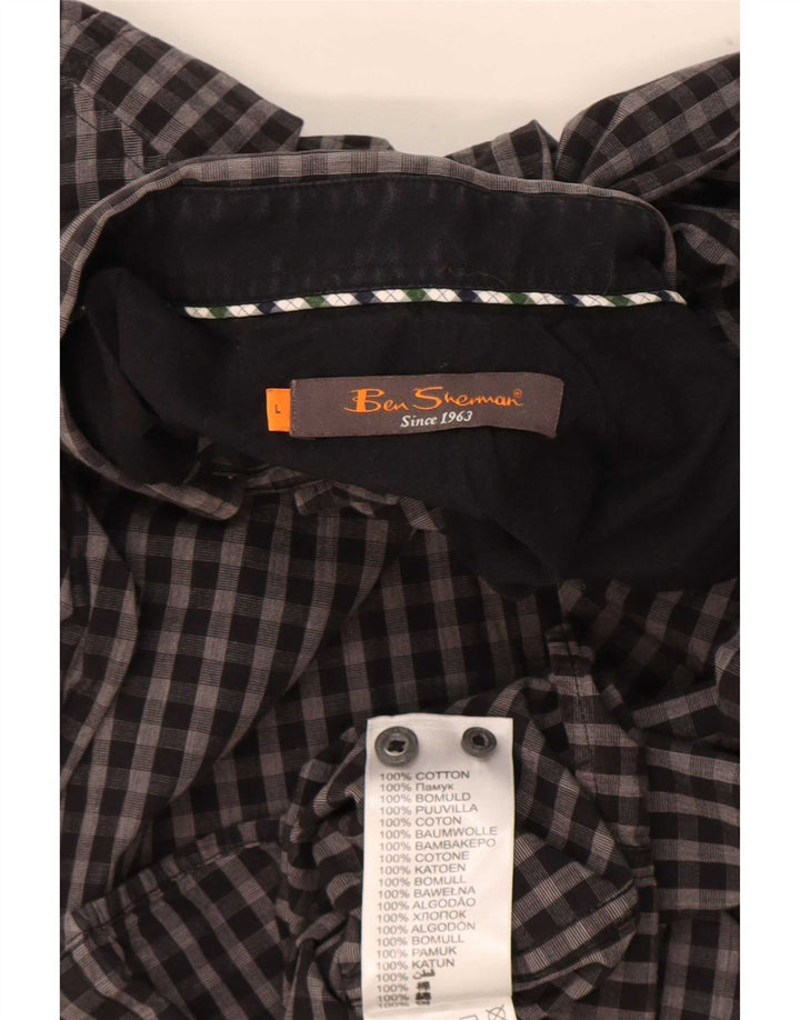 Camicia da uomo Ben Sherman grande in cotone a quadretti grigio