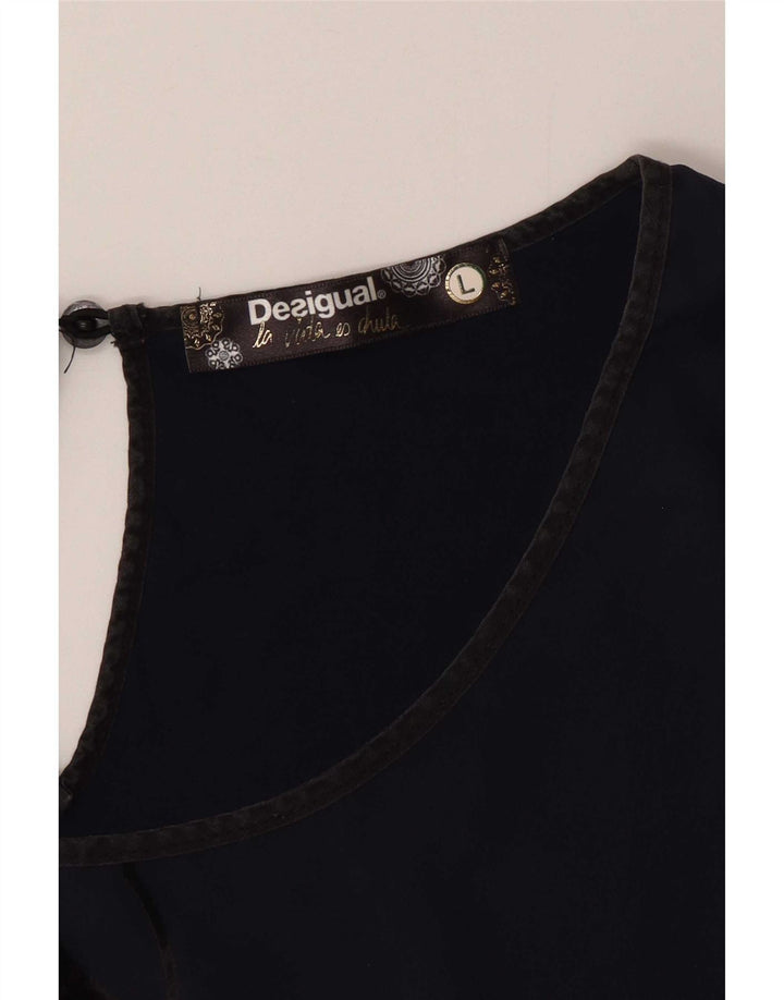 Desigual Camicetta grafica da donna Top UK 16 Large Blu Navy geometrico