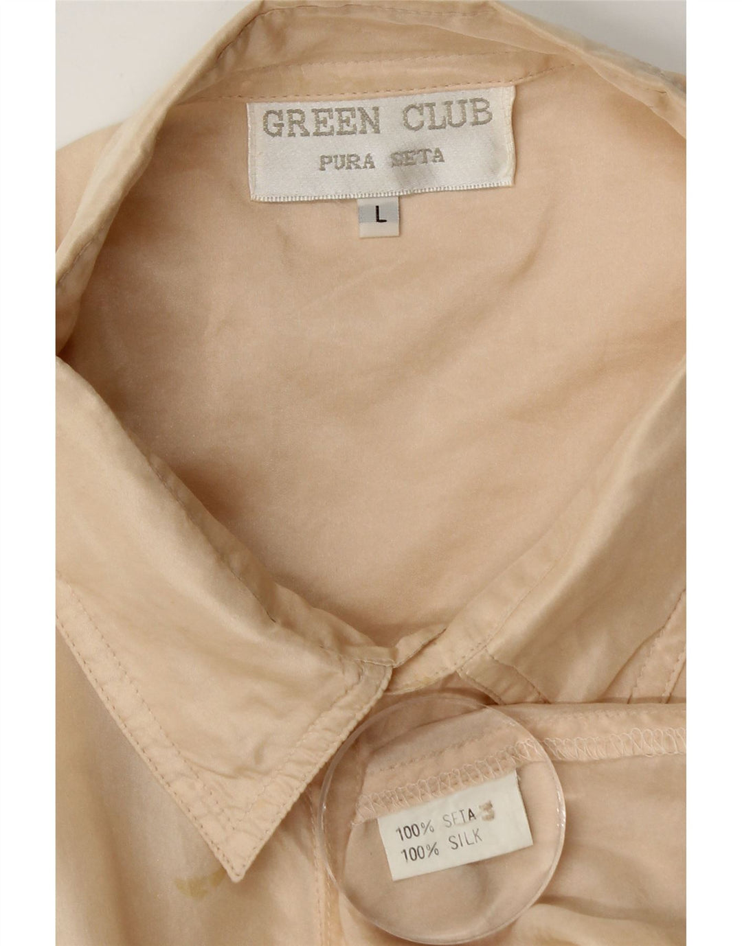 Camicia vintage da uomo a maniche corte grande in seta beige