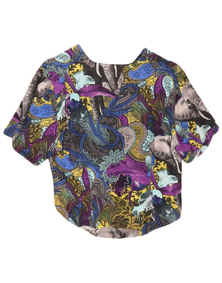 Camicetta camicia vintage da donna UK 12 Viscosa Paisley multicolore media