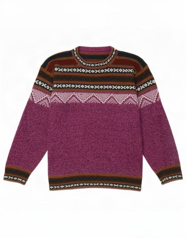 Vintage Womens Crew Neck Jumper Sweater UK 16 Large Purple Fair Isle