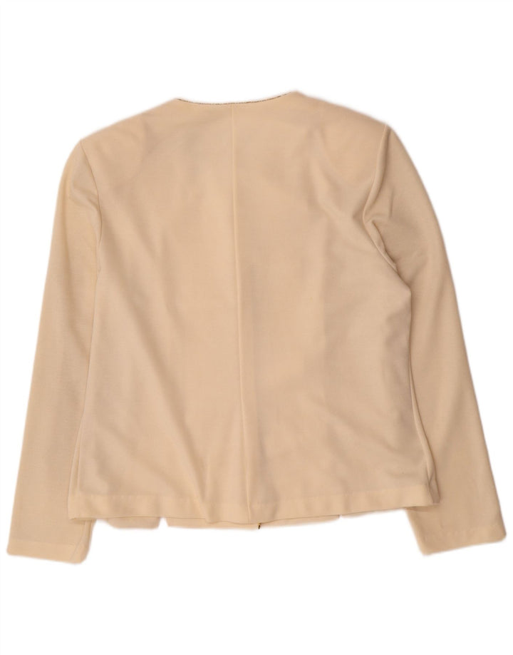 Giacca blazer vintage da donna a 5 bottoni UK 16 grande poliestere bianco sporco