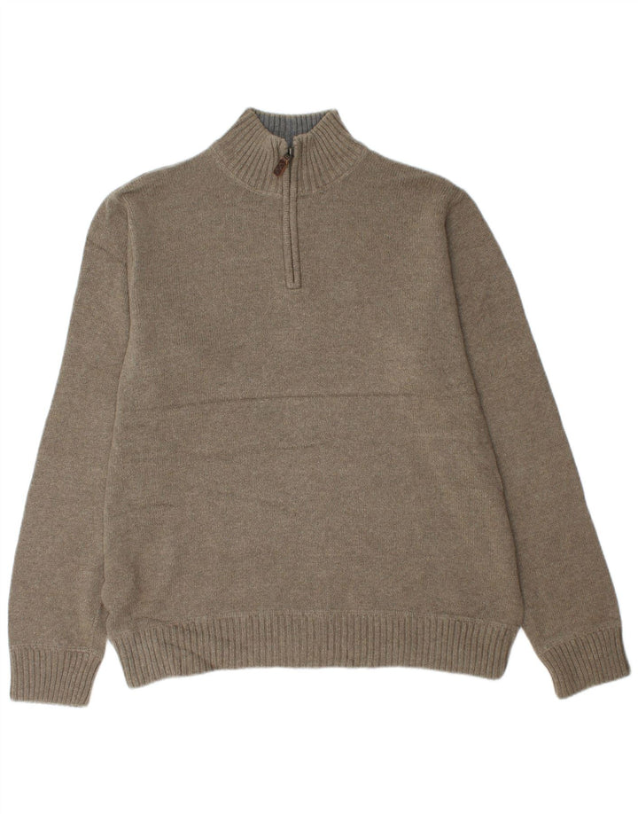 EDDIE BAUER Maglione da uomo con zip e collo grande in cotone kaki