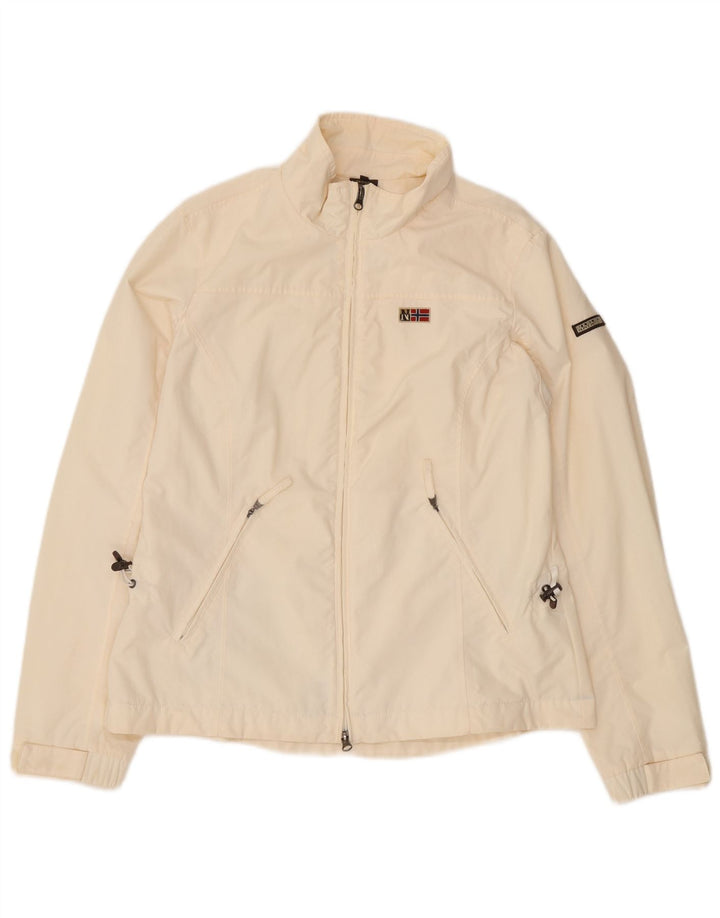 Giacca antipioggia da donna Napapijri UK 18 XL bianco sporco in poliammide