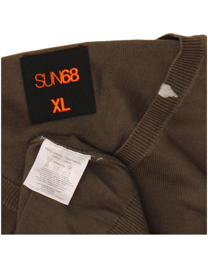Maglione maglione con scollo a V da uomo Sun68 XL cotone kaki