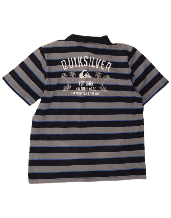 Quiksilver Mens Graphic Polo Shirt XL Navy Blue Striped Cotton