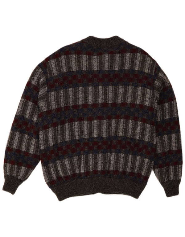 Giubbotto bomber lavorato a maglia da uomo vintage UK 42 XL Acrilico geometrico grigio