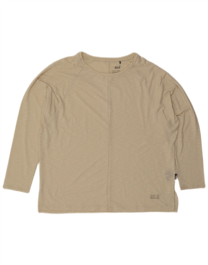 Jack Wolfskin Top da donna a maniche lunghe UK 18 XL Poliestere screziato beige