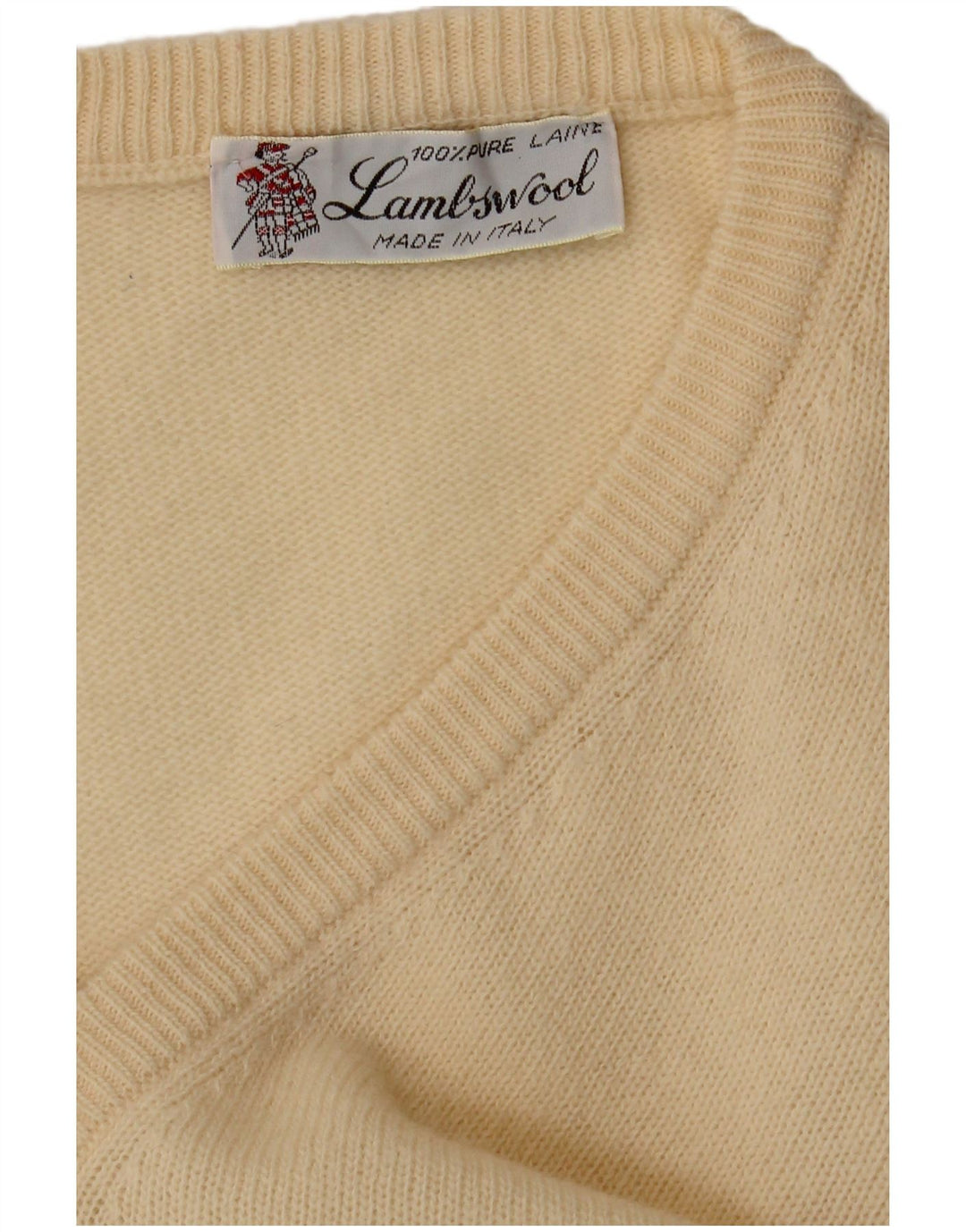 Maglione vintage da uomo con scollo a V in lana d'agnello beige medio