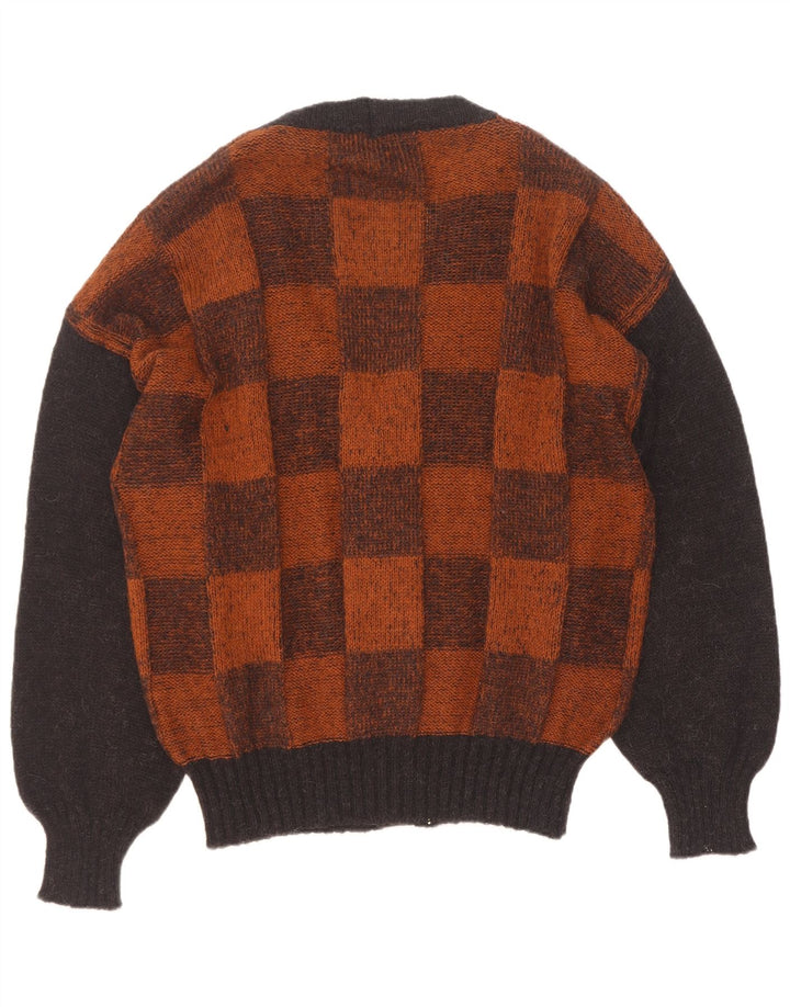 Maglione cardigan da uomo vintage grande marrone geometrico