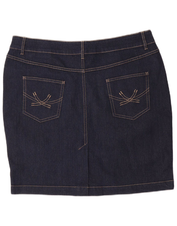 MARKS & SPENCER Mini gonna in denim da donna UK 16 Grande W36 Cotone blu navy