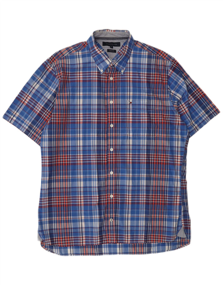 TOMMY HILFIGER Camicia da uomo a maniche corte personalizzata XL in cotone scozzese blu