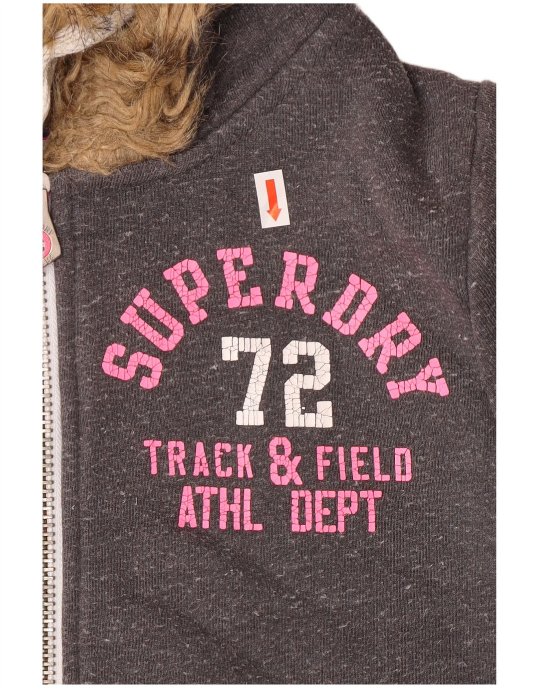 Maglione con cappuccio e zip grafica da donna Superdry UK 8 piccolo cotone grigio