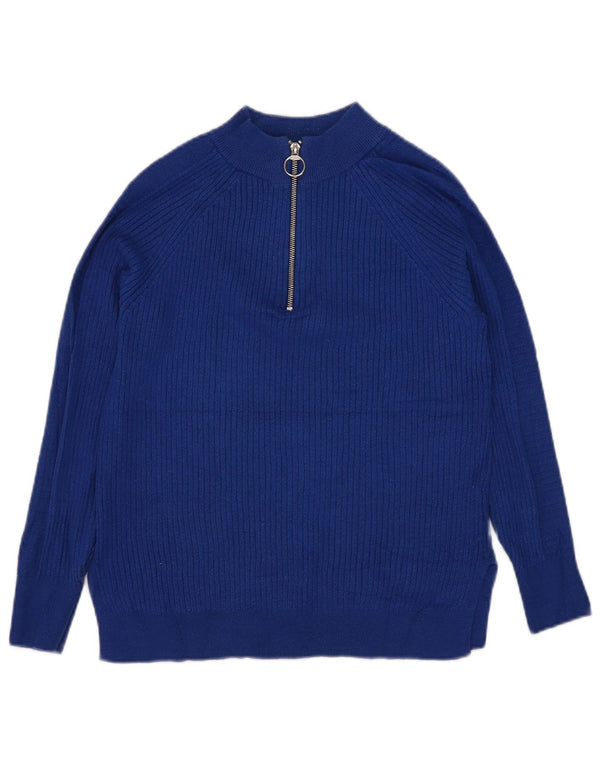 Maglione da donna Marks & Spencer con zip e collo UK 10 piccolo in viscosa blu