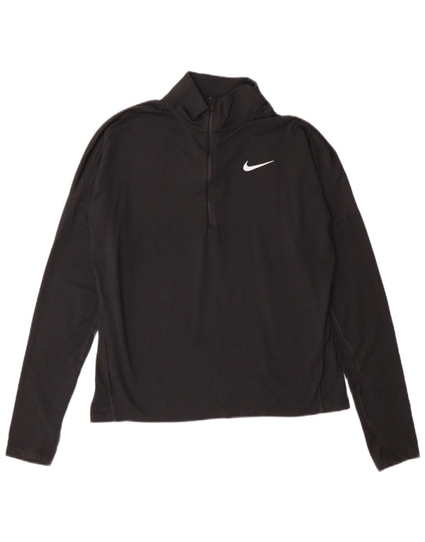 NIKE Top da tuta pullover con zip e collo Dri Fit da donna UK 10 Small Nero