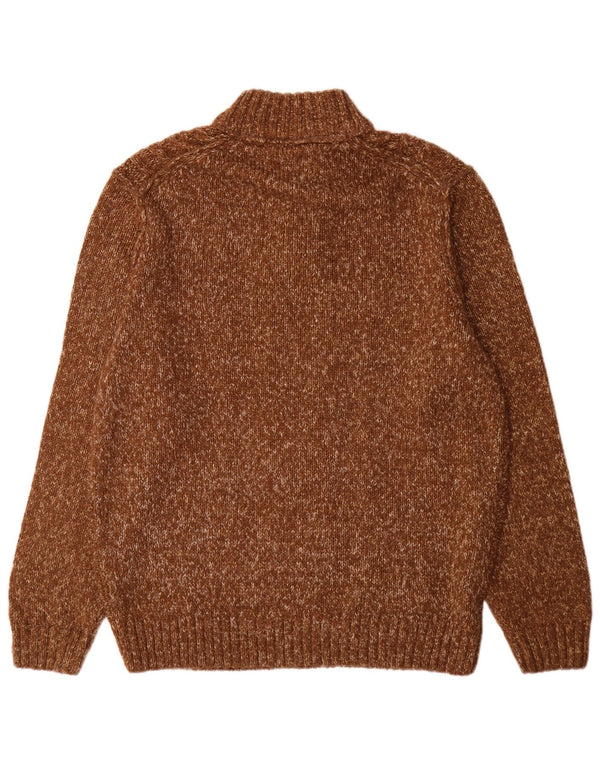 C&A Mens Button Neck Jumper Sweater XL Brown Flecked Acrylic
