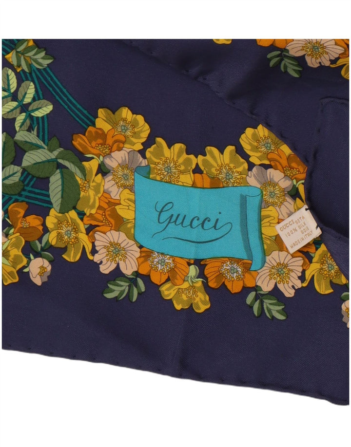 Sciarpa quadrata grafica da donna Gucci Taglia unica Classica in seta floreale blu navy