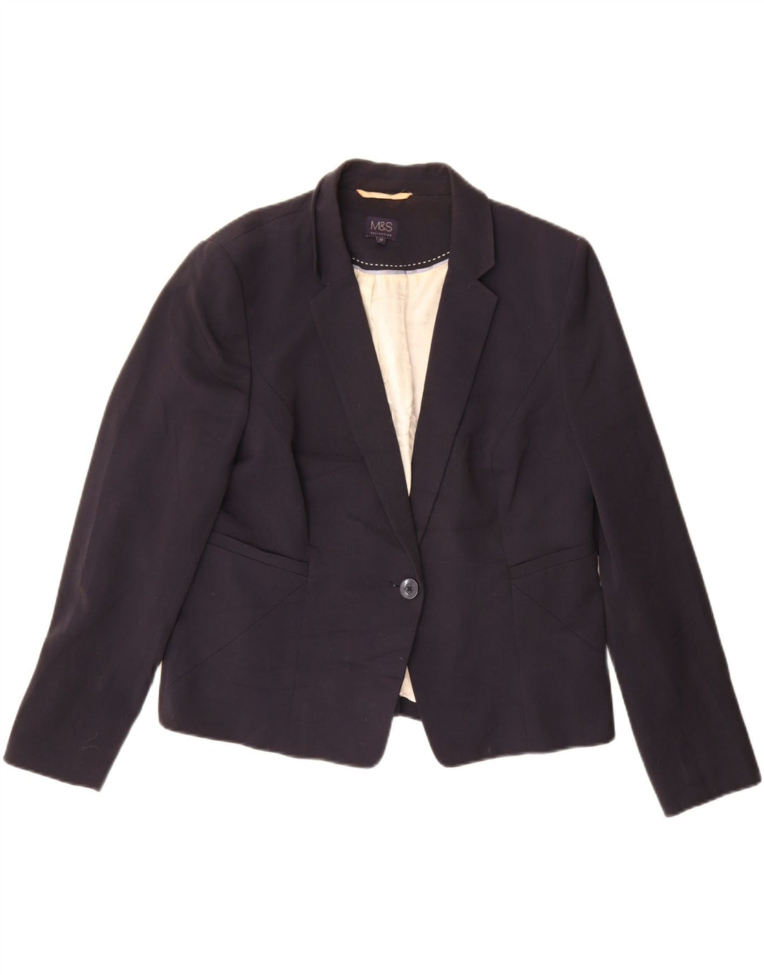 Giacca blazer a 1 bottone da donna Marks & Spencer UK 18 XL poliestere blu navy