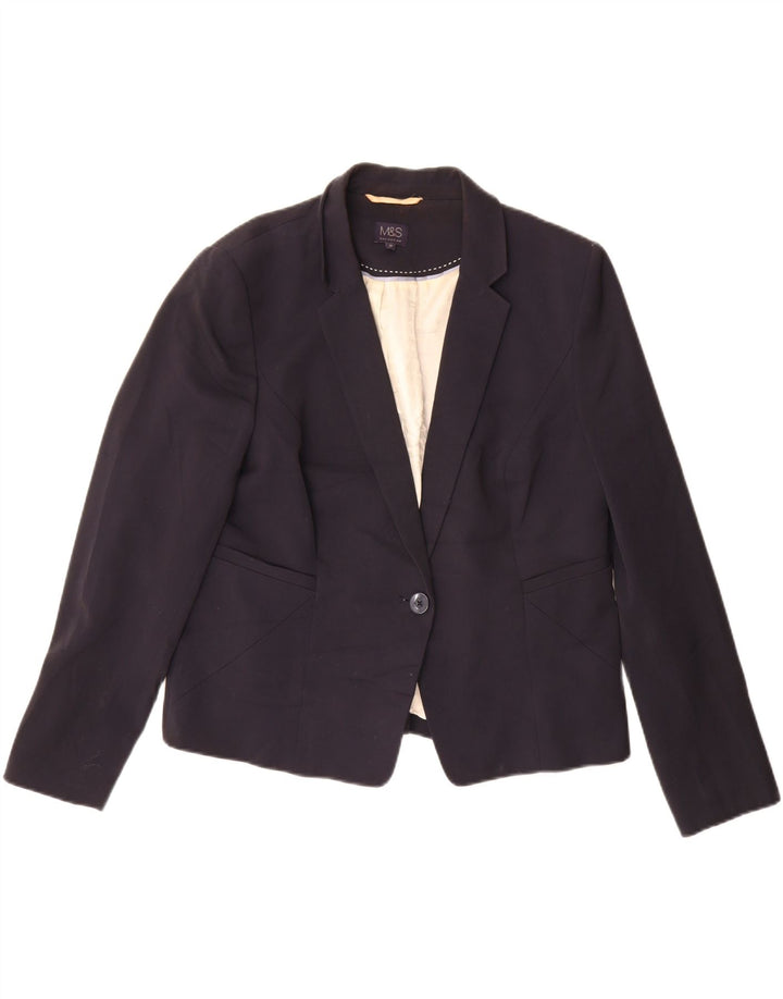 Giacca blazer a 1 bottone da donna Marks & Spencer UK 18 XL poliestere blu navy