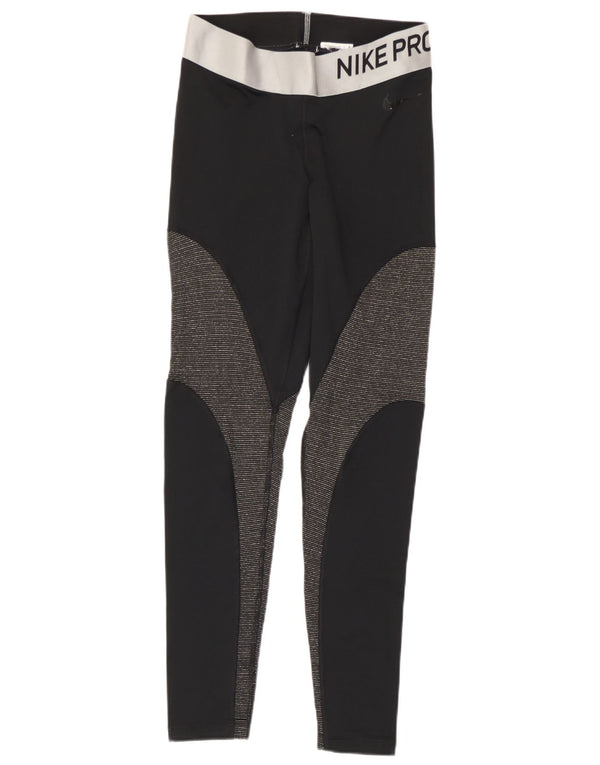 Leggings grafici Nike Dri Fit da donna UK 12 Medium Black Colourblock