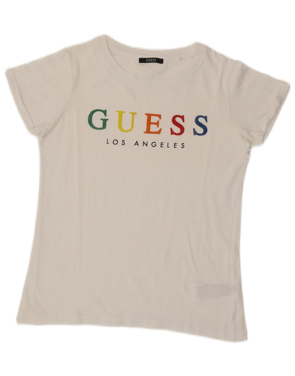 T-shirt grafica da donna Guess Top UK 6 XS cotone bianco