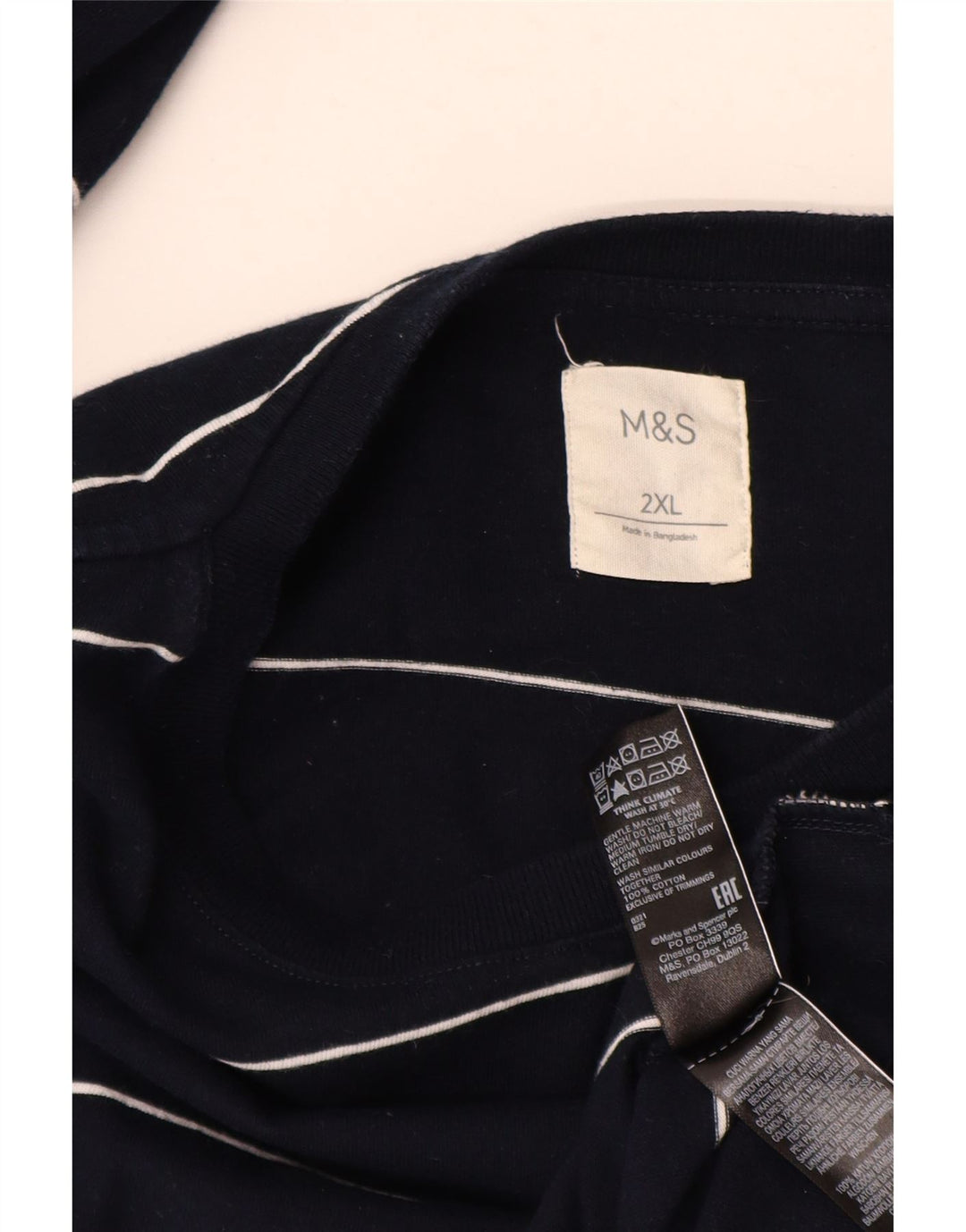 MARKS & SPENCER Top da uomo a maniche lunghe 2XL cotone a righe blu navy