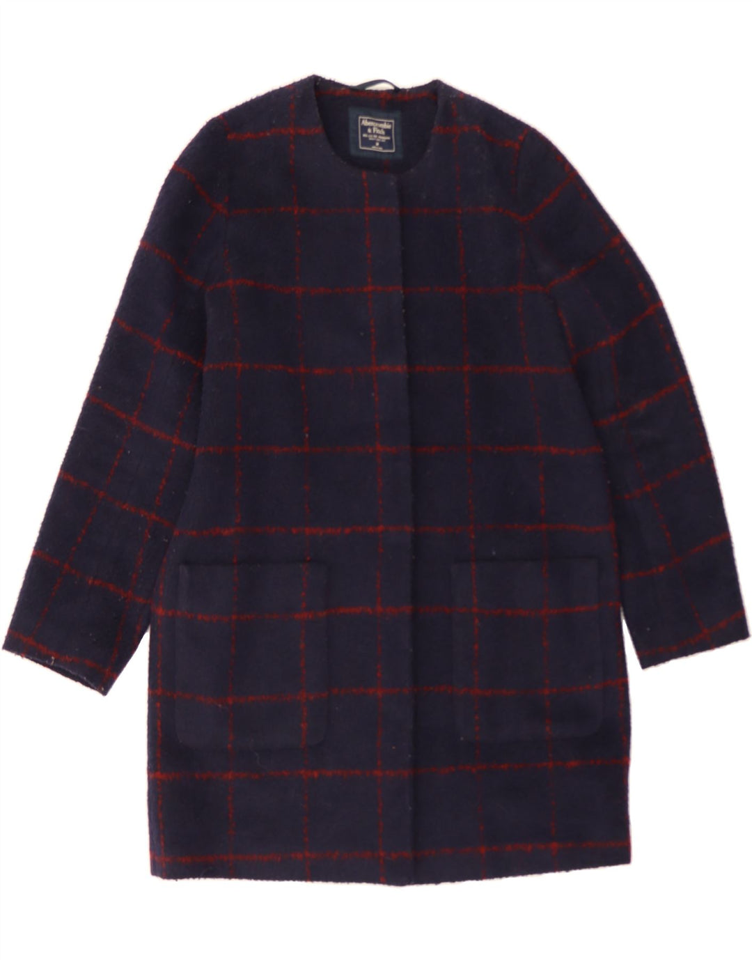 ABERCROMBIE & FITCH Womens Overcoat UK 14 Medium Navy Blue Check Polyester Vintage Abercrombie & Fitch and Second-Hand Abercrombie & Fitch from Messina Hembry 