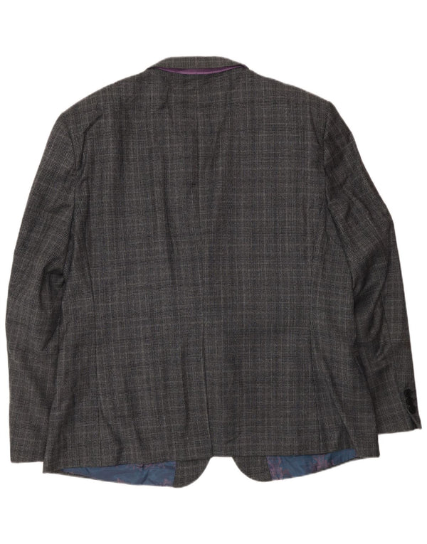 Giacca blazer da uomo a 2 bottoni Ted Baker UK 46 3XL lana a quadri grigia