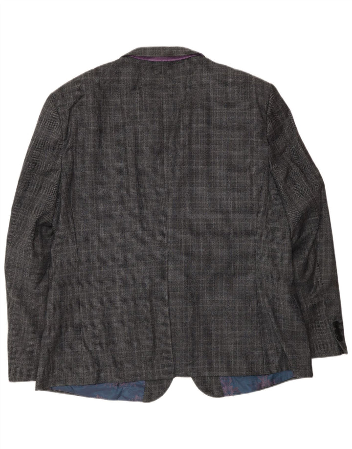 Giacca blazer da uomo a 2 bottoni Ted Baker UK 46 3XL lana a quadri grigia