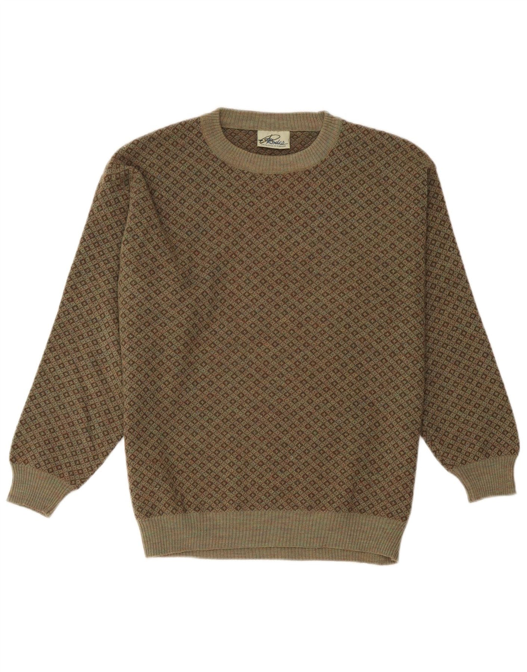 Maglione maglione girocollo da uomo Rodes XL lana geometrica kaki