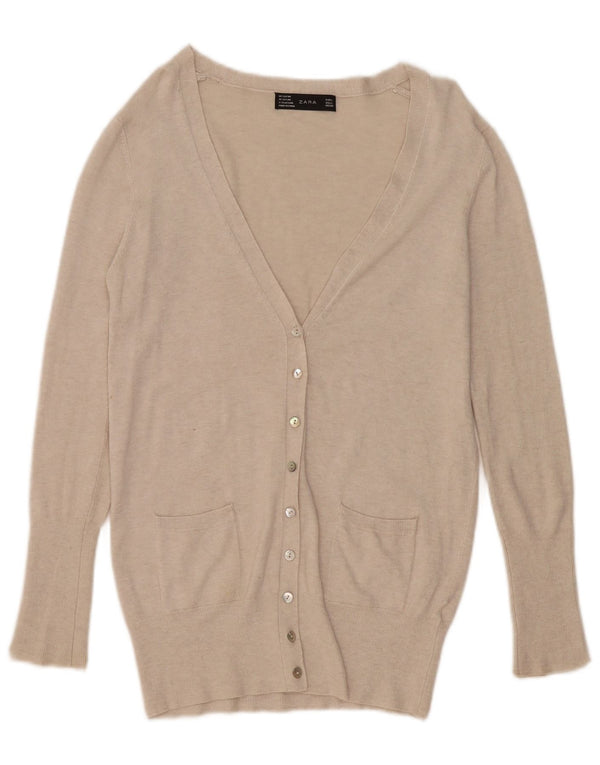 Maglione cardigan da donna Zara UK 14 grande rayon beige