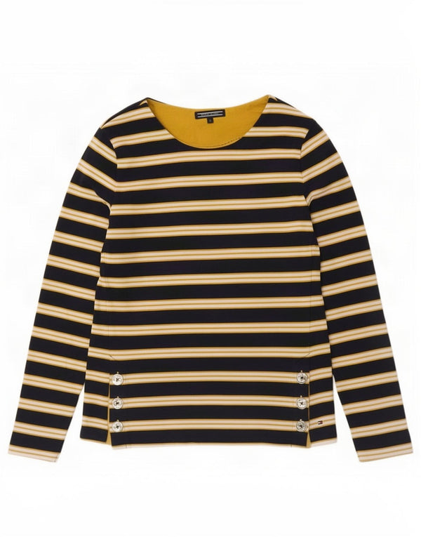 Tommy Hilfiger Donna Top Manica Lunga UK 12 Medio Blu Navy a Righe