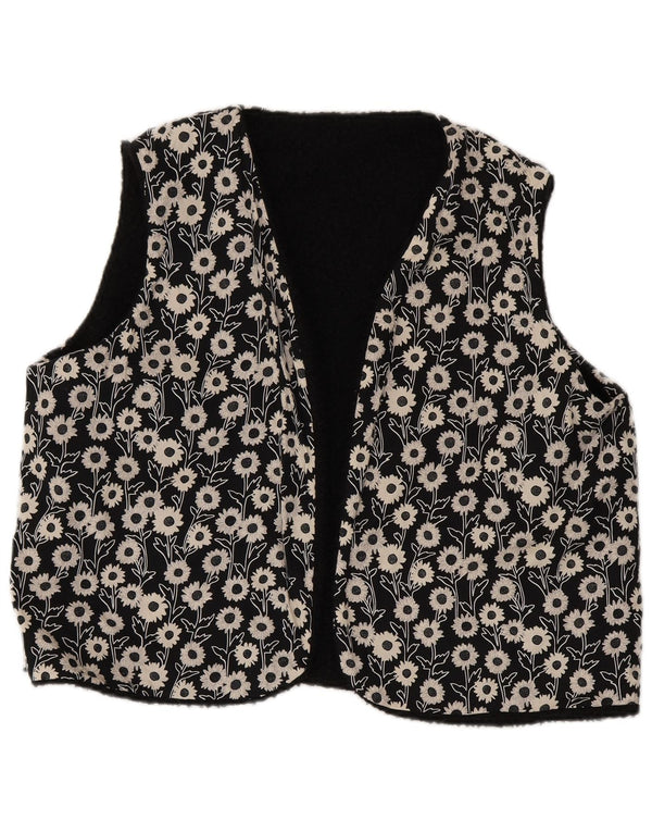 Gilet reversibile da donna vintage UK 16 grande floreale nero