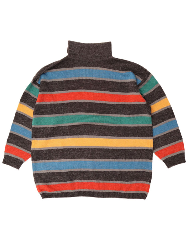 Maglione maglione vintage da donna con collo alto UK 18 XL a righe multicolore