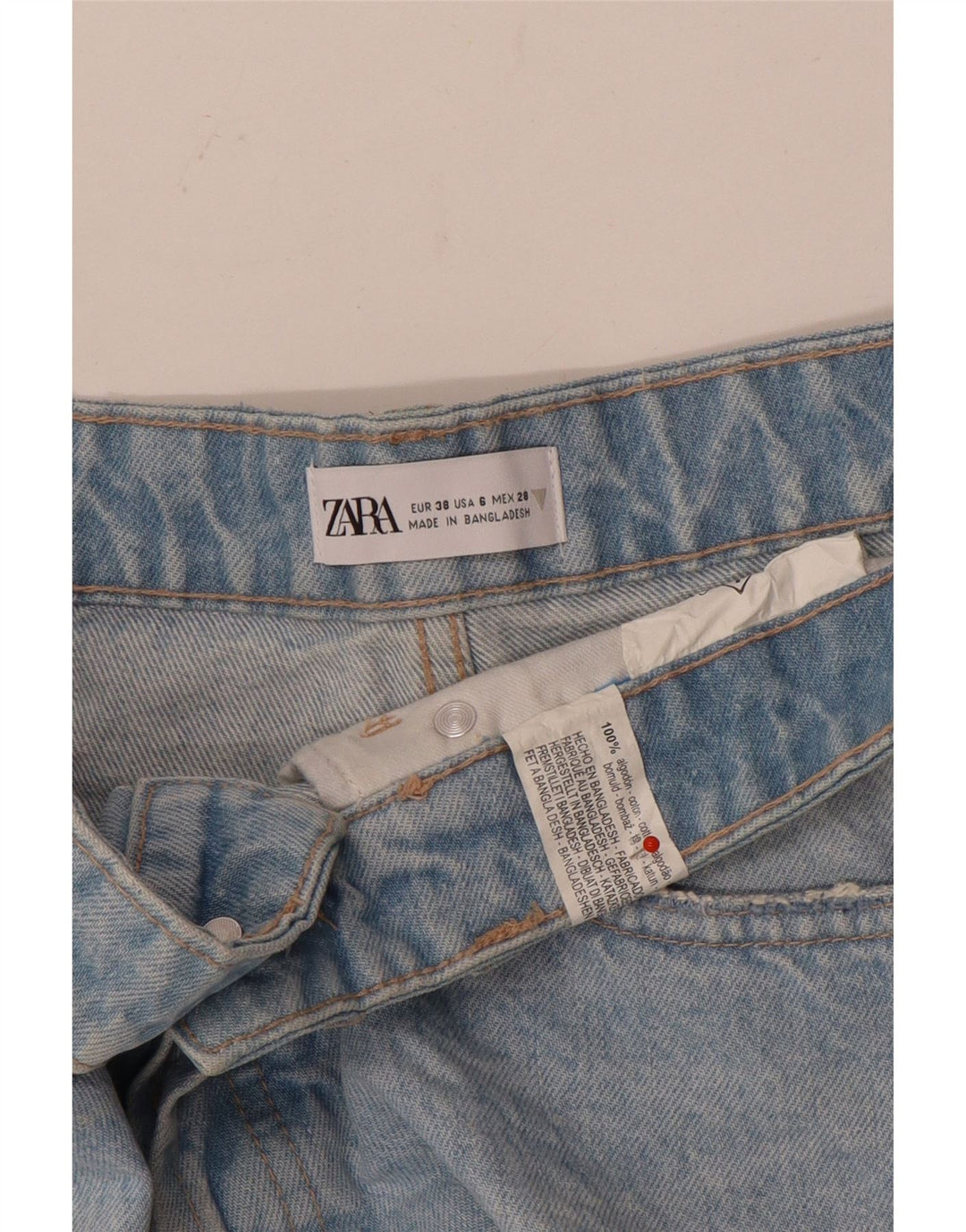 Pantaloncini in denim invecchiato da donna Zara EU 38 piccoli W28 cotone blu