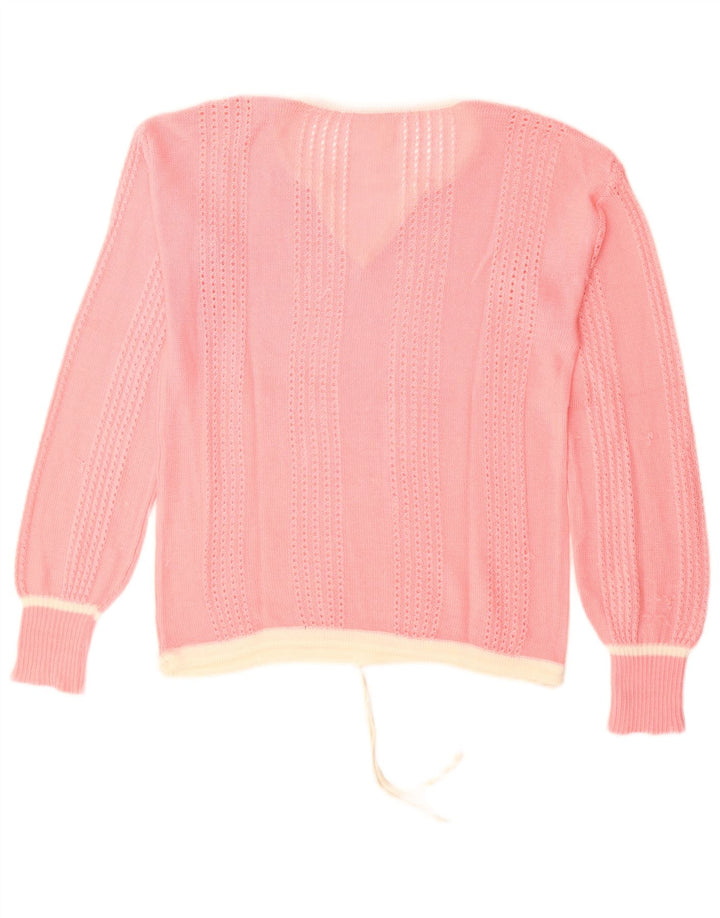 Maglione maglione vintage da donna con scollo a V UK 14 Rosa medio