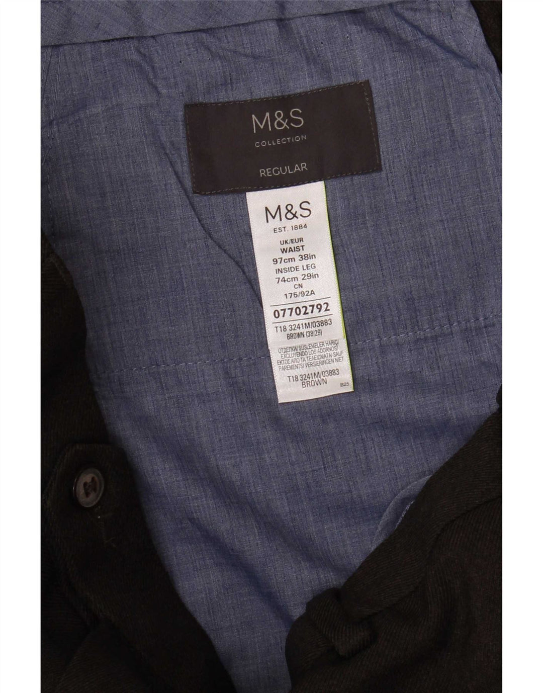 Pantaloni da abito regolari da uomo Marks & Spencer W38 L29 poliestere marrone