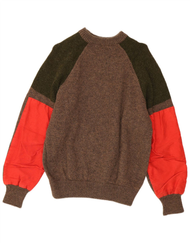 Maglione girocollo da uomo vintage color block marrone medio
