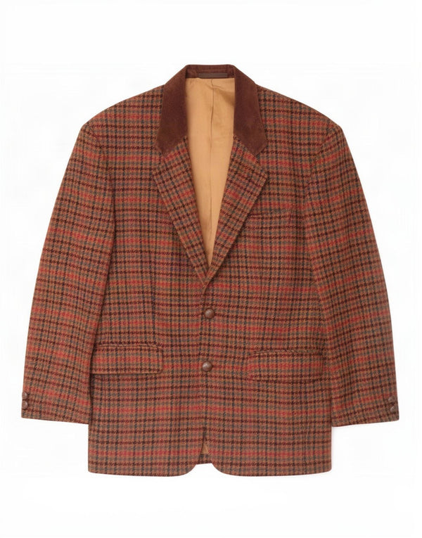Circolo Mens 2 Button Blazer Jacket IT 48 Medium Brown Houndstooth Wool