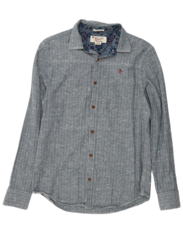 Camicia Penguin Heritage da uomo slim fit in cotone a spina di pesce blu medio