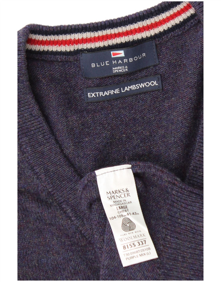 Maglione da uomo Marks & Spencer Blue Harbour con scollo a V grande blu navy