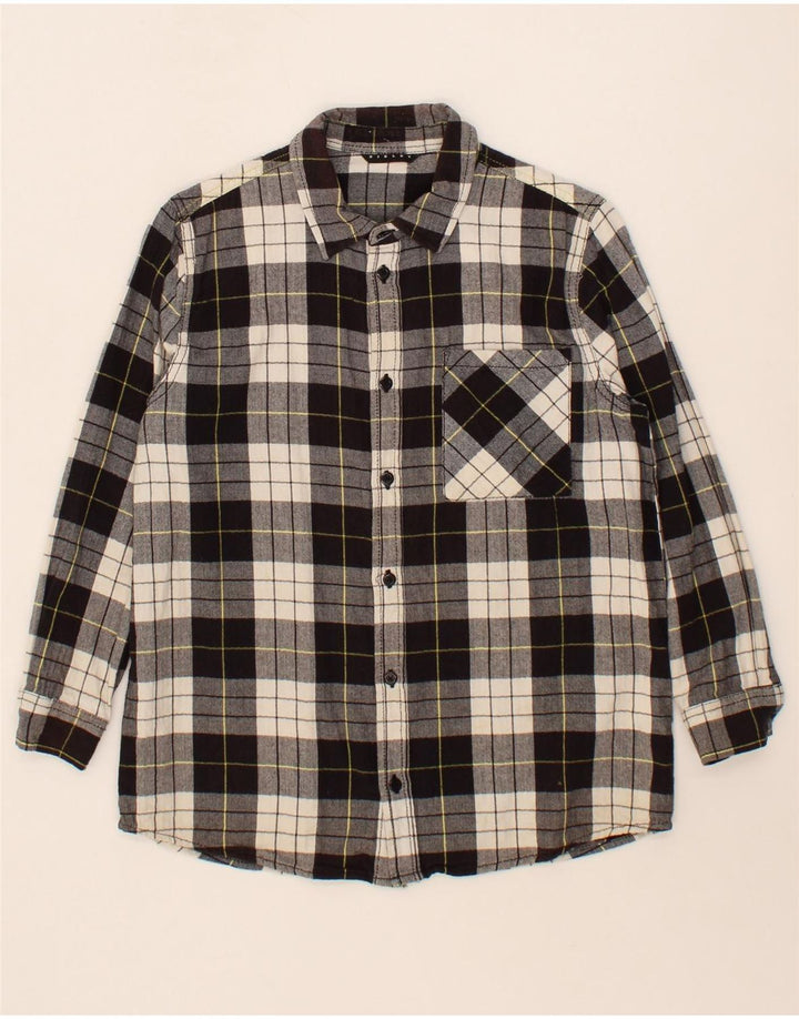 SISLEY Boys Graphic Flannel Shirt 8-9 Years Large Black Check Cotton Vintage Sisley and Second-Hand Sisley from Messina Hembry 