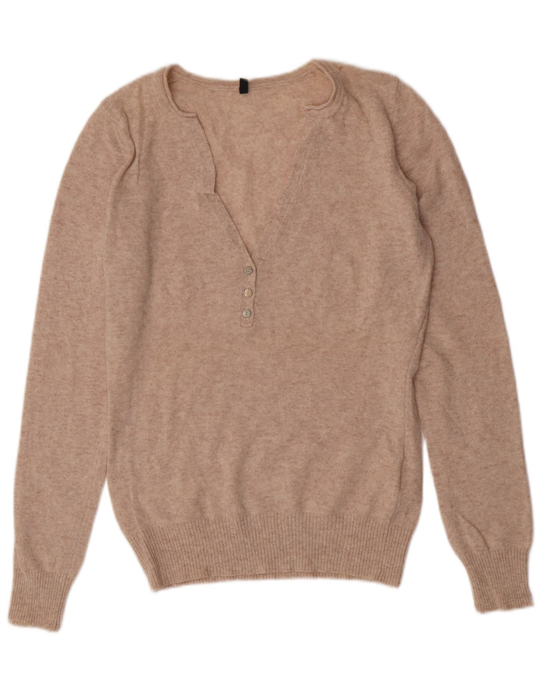 Maglione da donna con scollo a V Benetton UK 14 Large Beige Lana