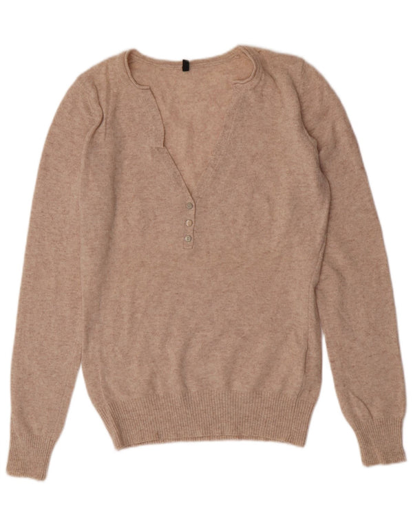 Maglione da donna con scollo a V Benetton UK 14 Large Beige Lana