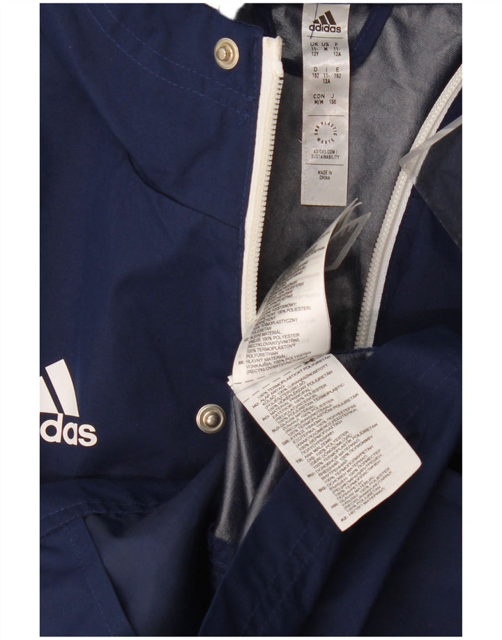Giacca antipioggia con cappuccio Adidas da ragazzo 11-12 anni in poliestere blu navy