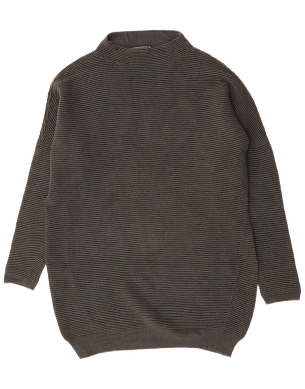 Abito maglione a maniche lunghe da donna in velluto menta UK 16 grande gessato kaki