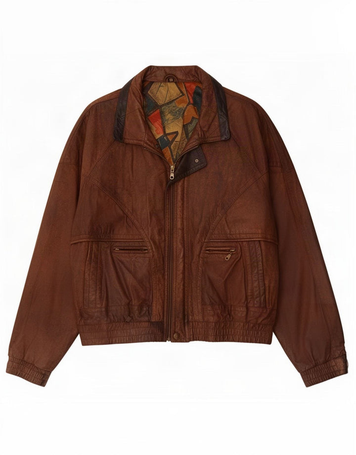 Giacca in pelle vintage da uomo UK 42 XL Marrone
