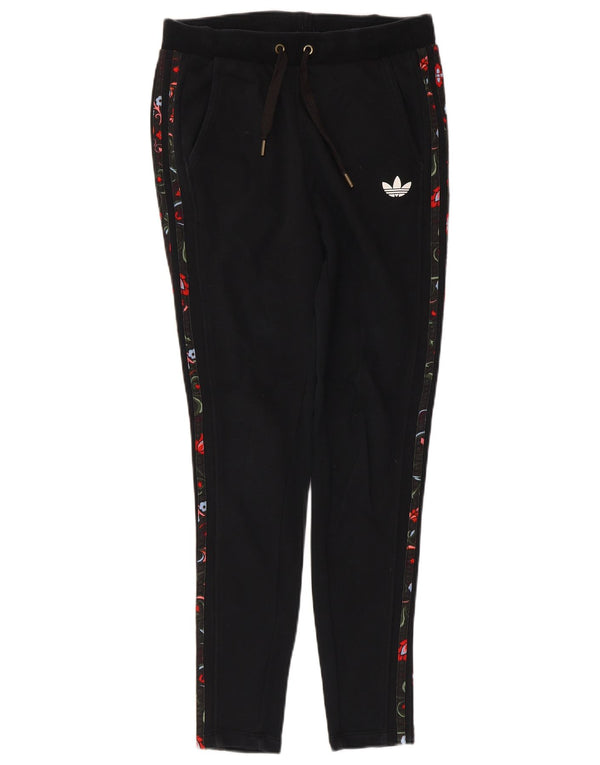 Pantaloni della tuta da donna Adidas UK 8 piccoli in cotone floreale nero