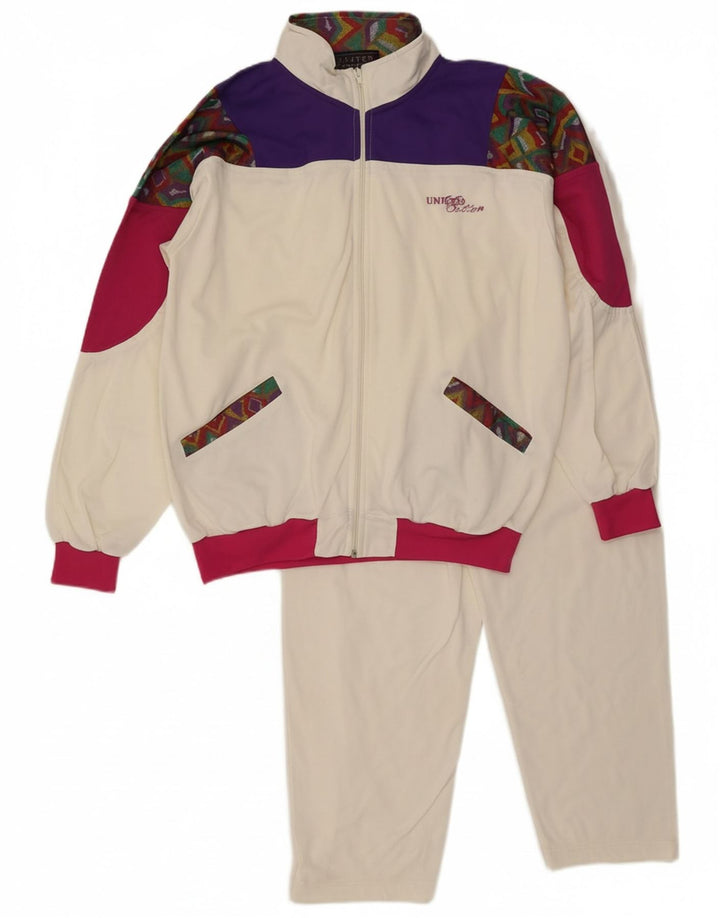 UNITED COTTON Womens Full Tracksuit UK 16 Large  White Colourblock