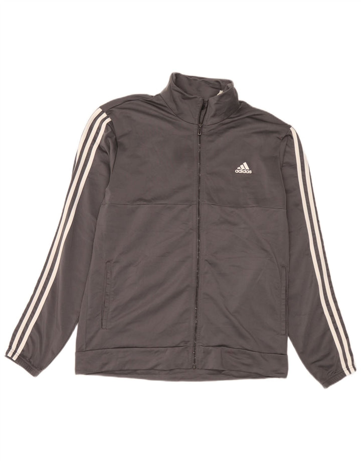 Giacca da ginnastica da uomo Adidas grande in poliestere grigio
